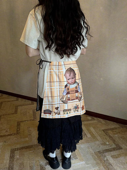 Butterfly Bow Transparent Print Apron Skirt