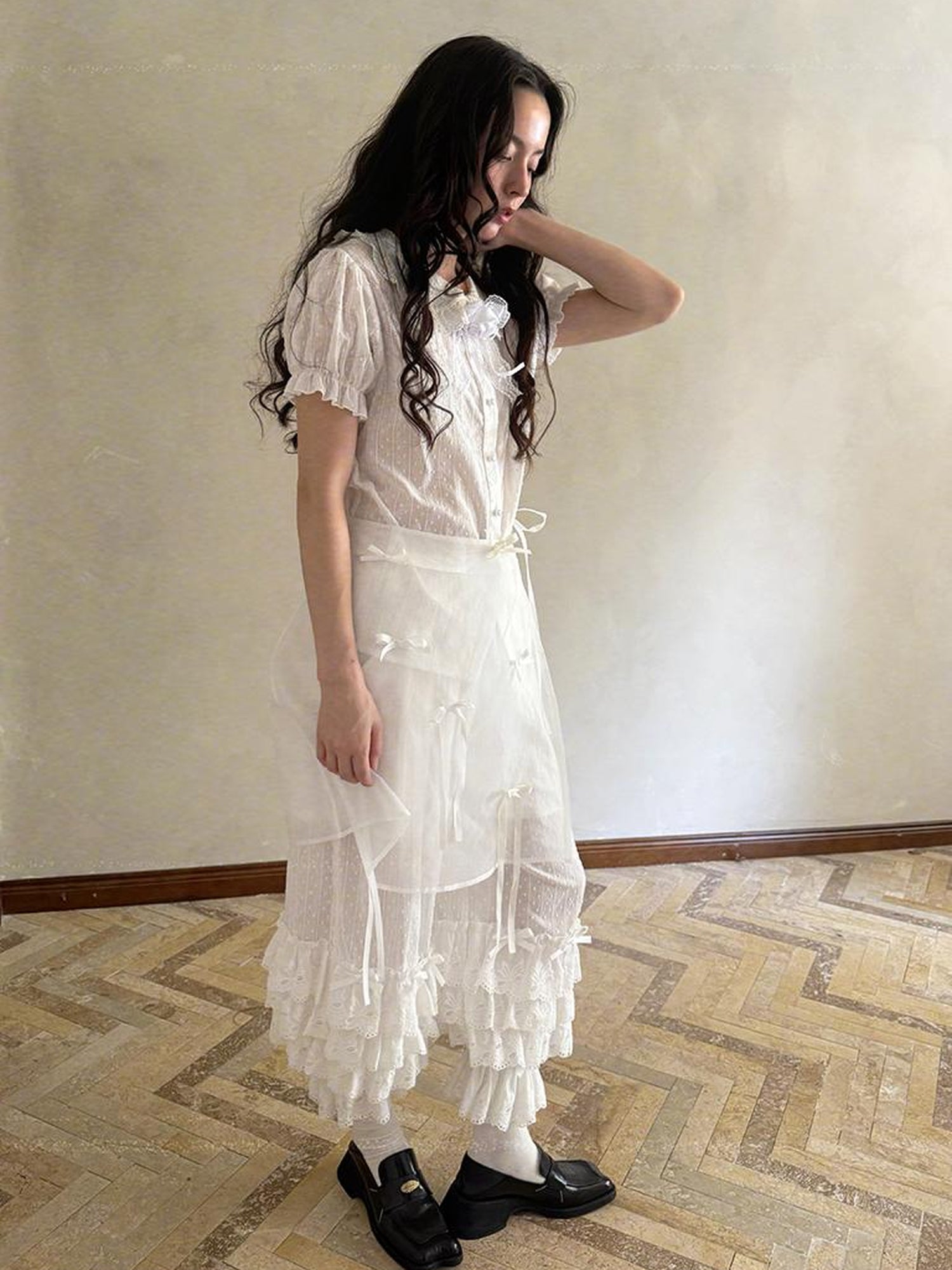Daytoday Butterfly Bow Transparent Print Apron Skirt