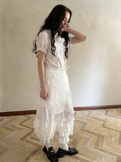 Butterfly Bow Transparent Print Apron Skirt