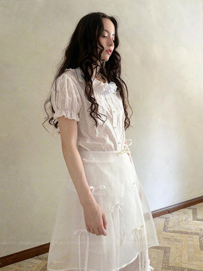 Daytoday Butterfly Bow Transparent Print Apron Skirt