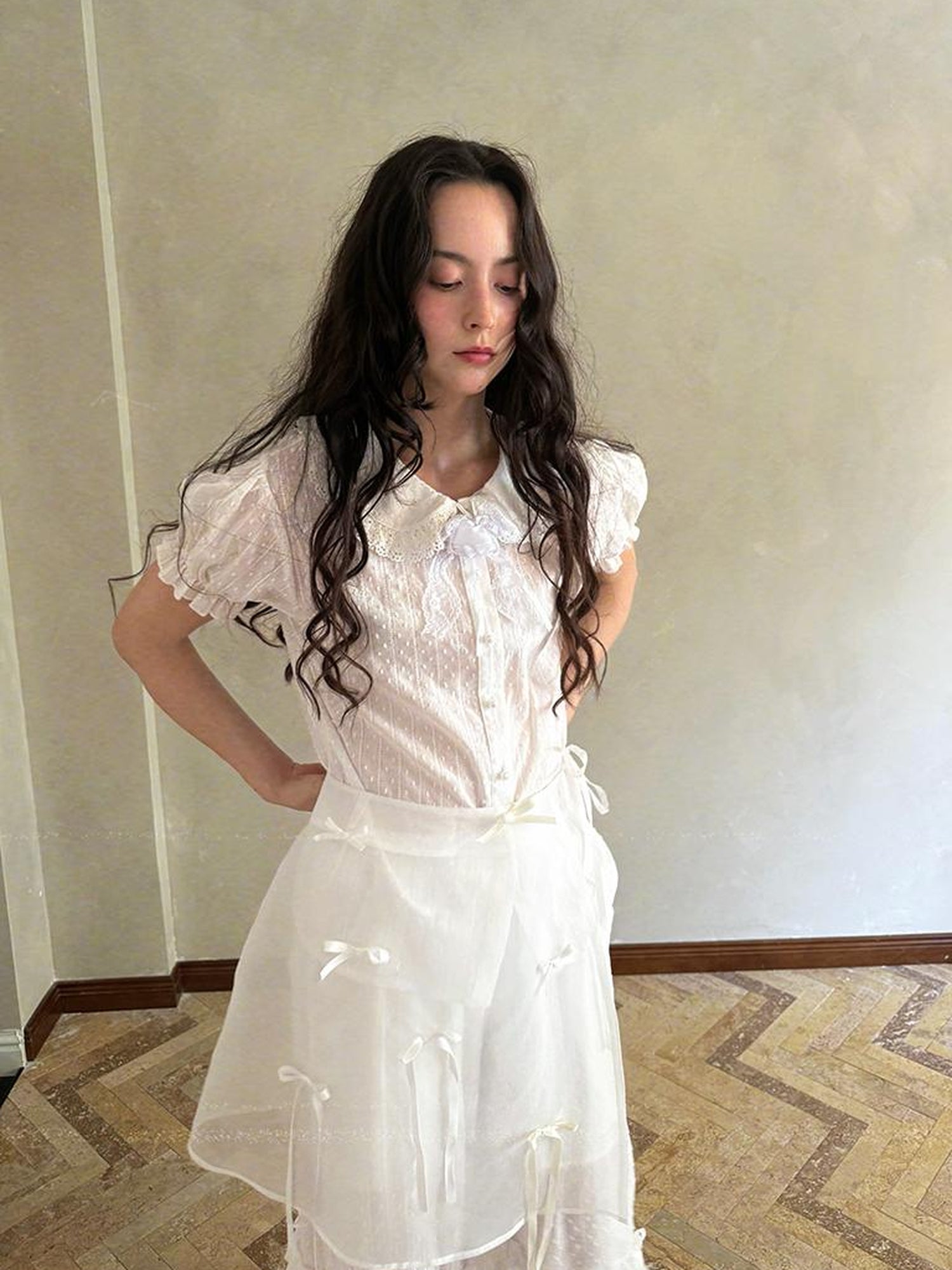 Daytoday Butterfly Bow Transparent Print Apron Skirt