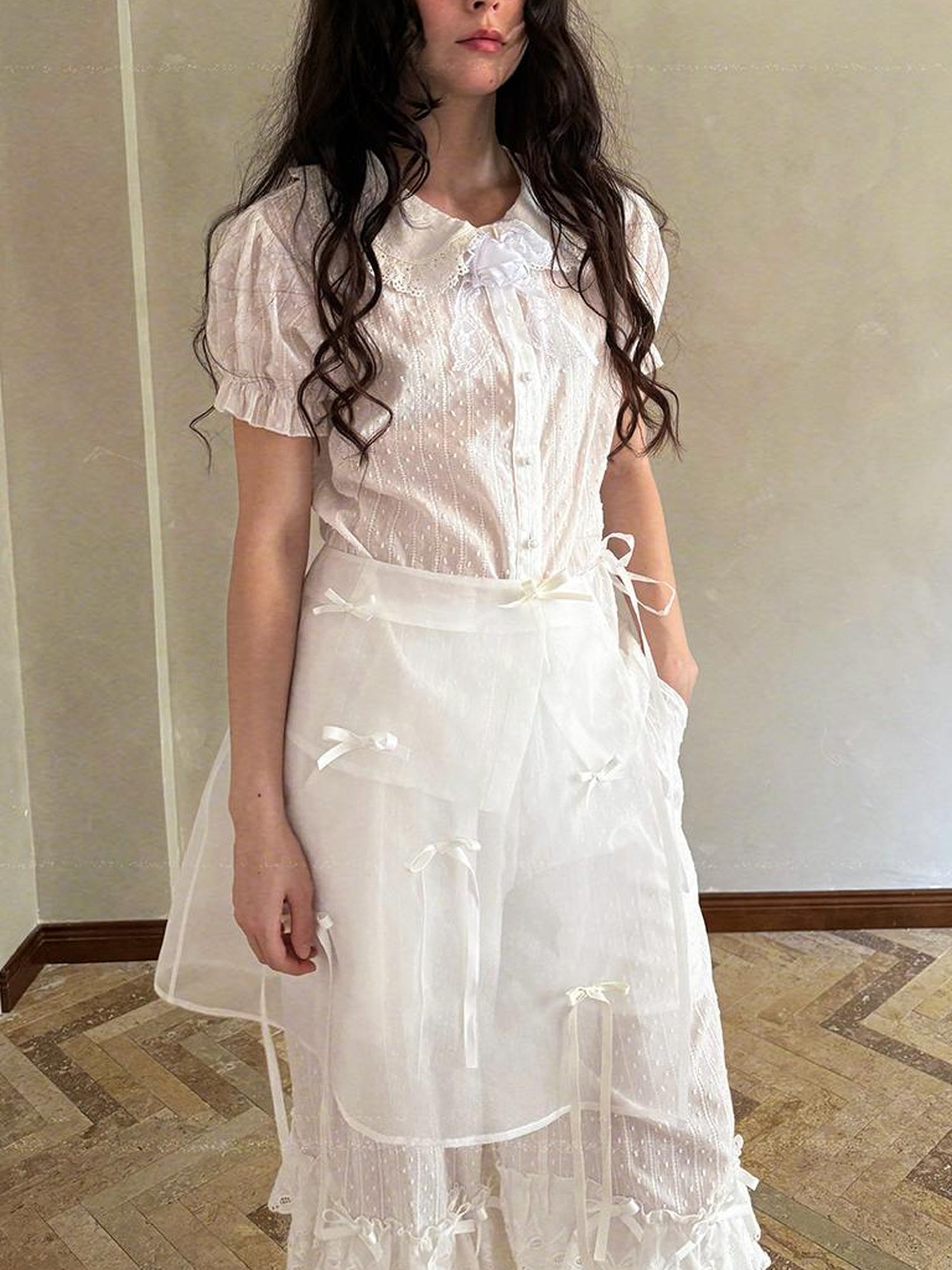 Daytoday Butterfly Bow Transparent Print Apron Skirt