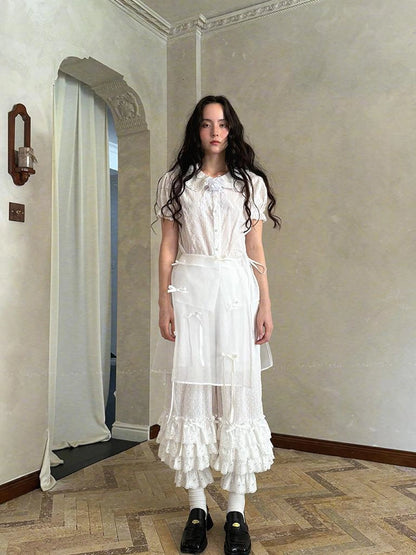 Butterfly Bow Transparent Print Apron Skirt