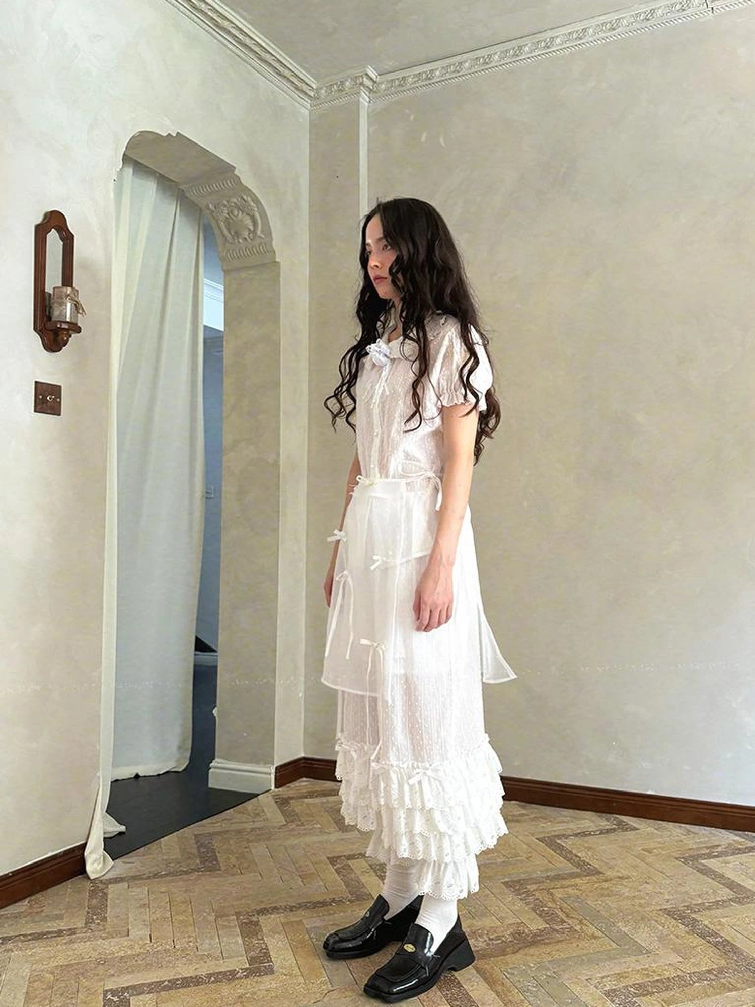 Butterfly Bow Transparent Print Apron Skirt