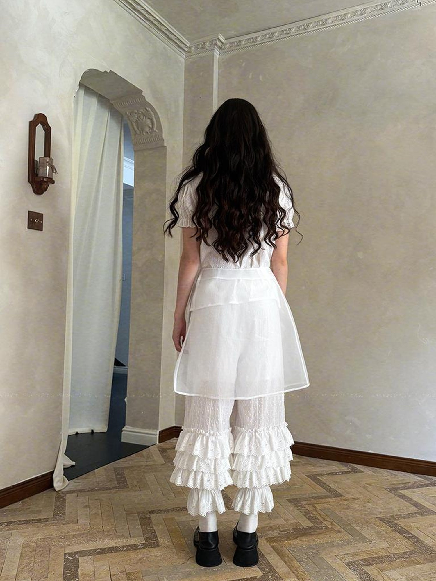 Daytoday Butterfly Bow Transparent Print Apron Skirt