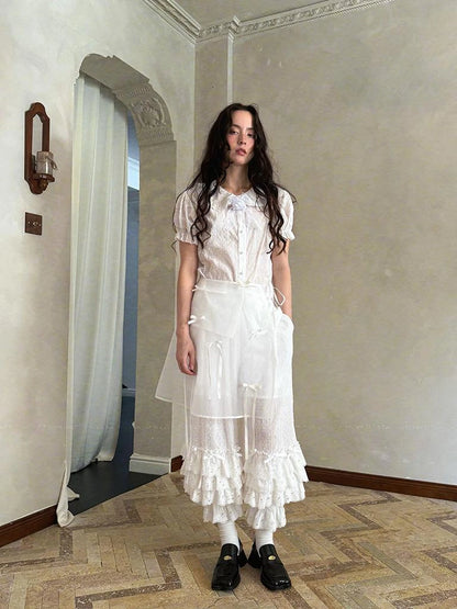 Butterfly Bow Transparent Print Apron Skirt