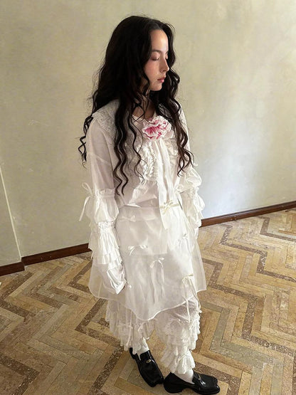 Butterfly Bow Transparent Print Apron Skirt