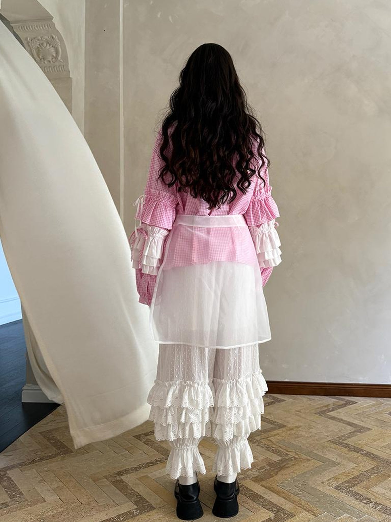 Daytoday Butterfly Bow Transparent Print Apron Skirt