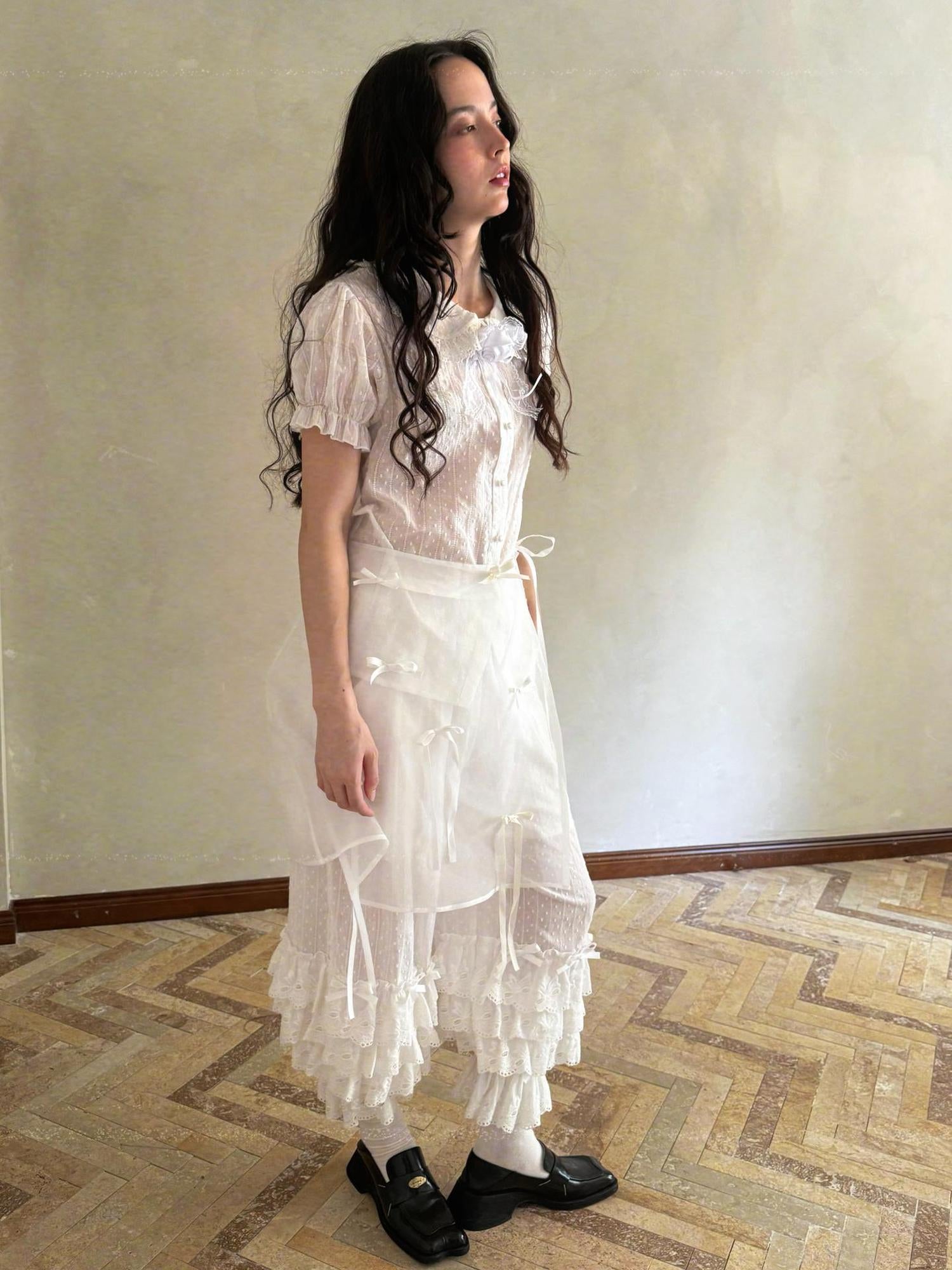 Daytoday Butterfly Bow Transparent Print Apron Skirt