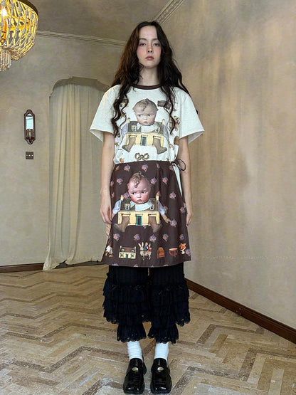 Daytoday Butterfly Bow Transparent Print Apron Skirt