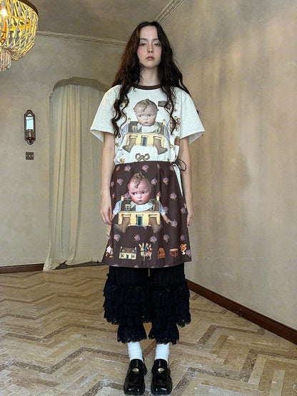 Butterfly Bow Transparent Print Apron Skirt