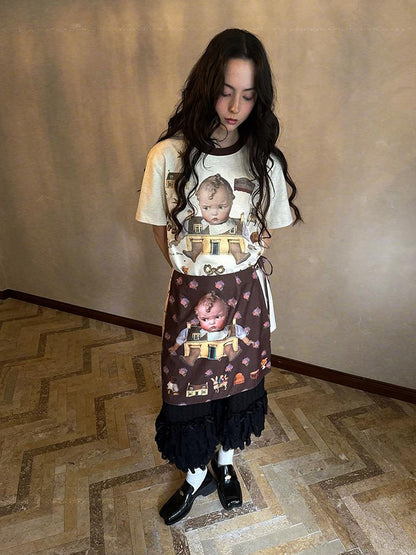 Daytoday Butterfly Bow Transparent Print Apron Skirt