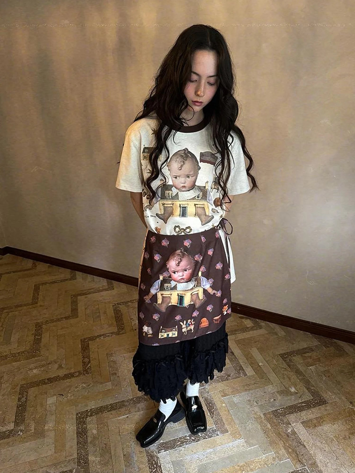Butterfly Bow Transparent Print Apron Skirt