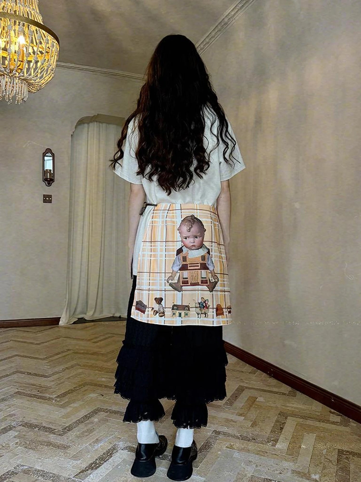 Butterfly Bow Transparent Print Apron Skirt