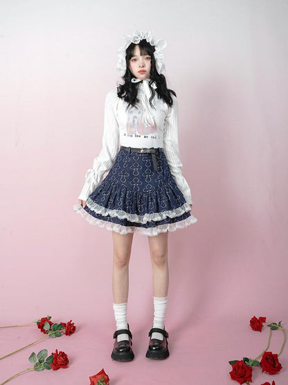 Daytoday Butterfly Cross Jacquard Denim Flounce Skirt