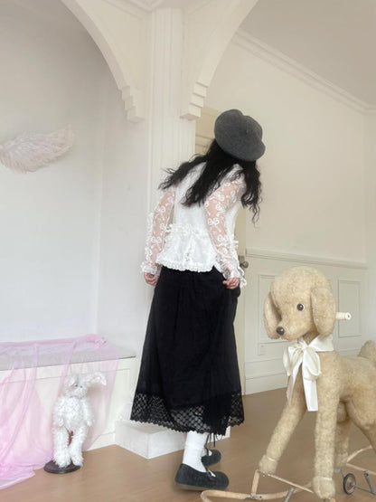 Daytoday Butterfly Embroidery Black White Long Skirt