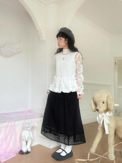Daytoday Butterfly Embroidery Black White Long Skirt