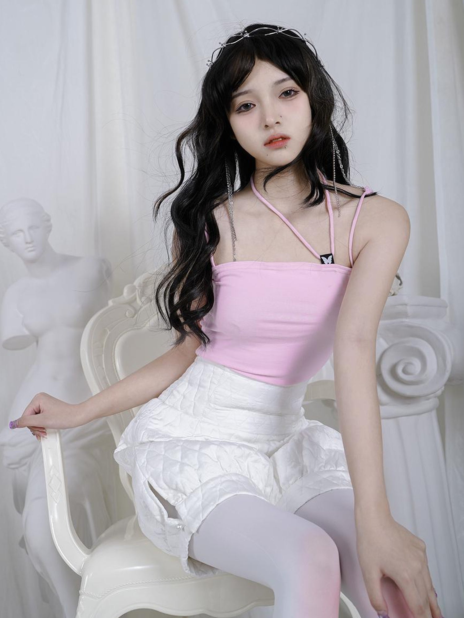 Daytoday Butterfly Jacquard Tie Strap Slim Fit Versatile Camisole Top