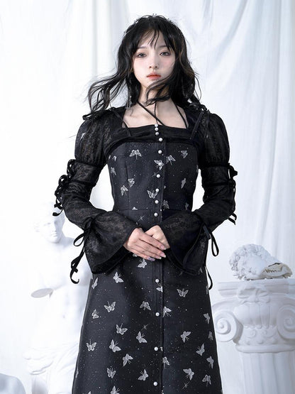 Daytoday Butterfly Jacquard Tie Strap Slim Fit Versatile Camisole Top
