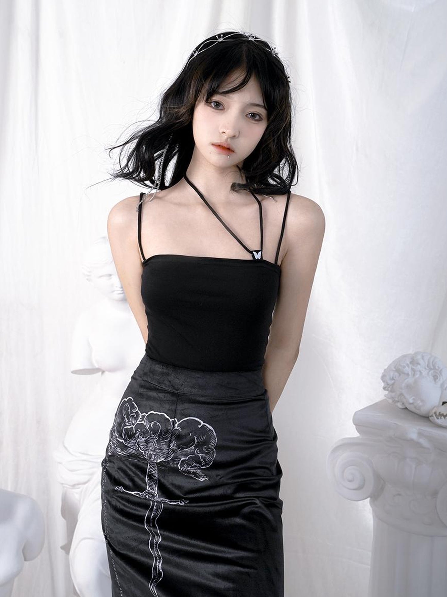 Daytoday Butterfly Jacquard Tie Strap Slim Fit Versatile Camisole Top