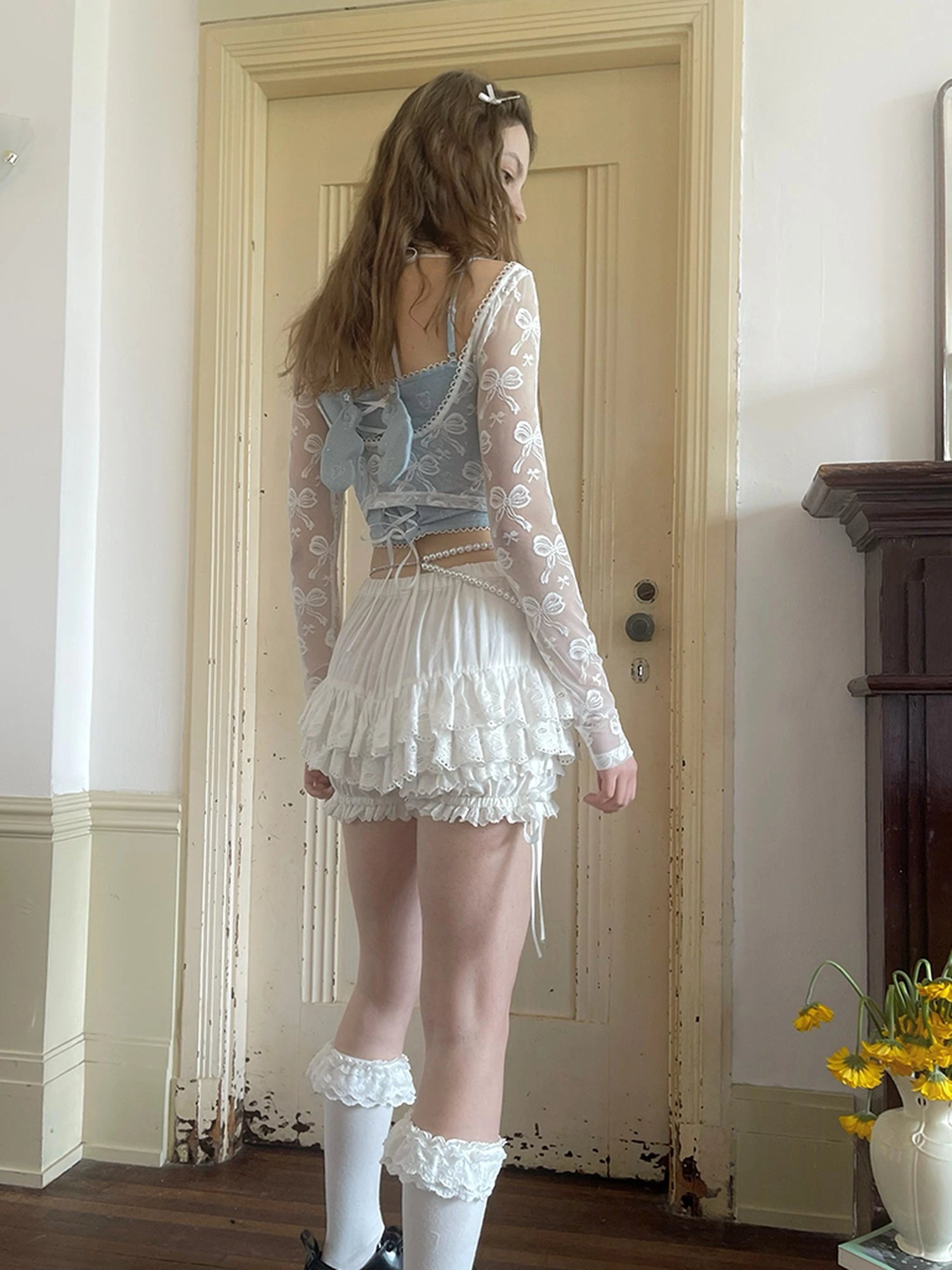 Butterfly Lace Bow Print Sun Protection Top