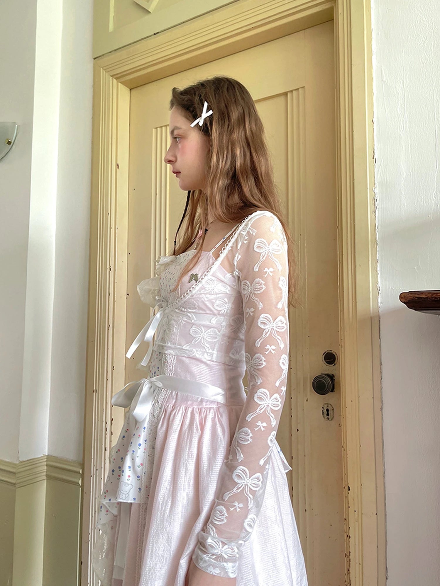 Butterfly Lace Bow Print Sun Protection Top