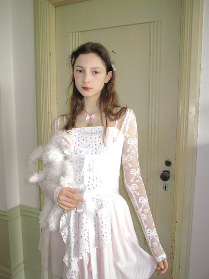 Butterfly Lace Bow Print Sun Protection Top