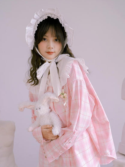 Daytoday Butterfly Lace Pink Check Oversized Shirt