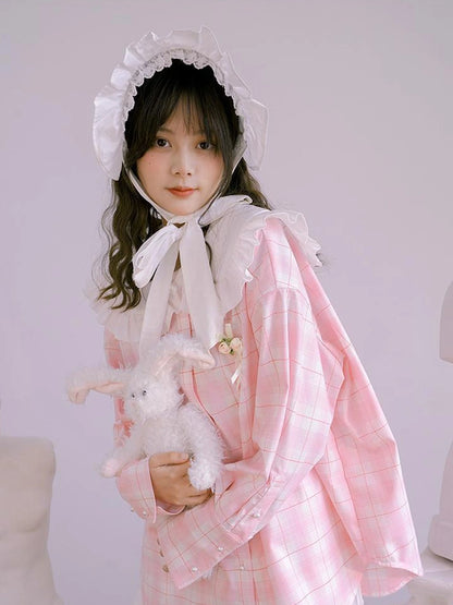 Butterfly Lace Pink Check Oversized Shirt