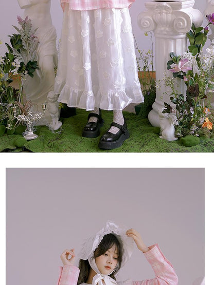 Daytoday Butterfly Lace Pink Check Oversized Shirt