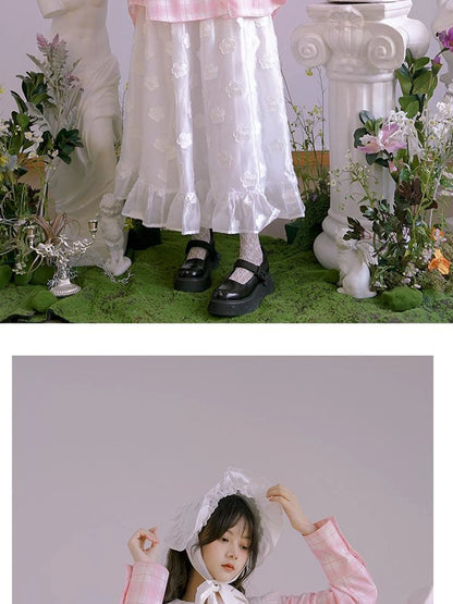 Butterfly Lace Pink Check Oversized Shirt