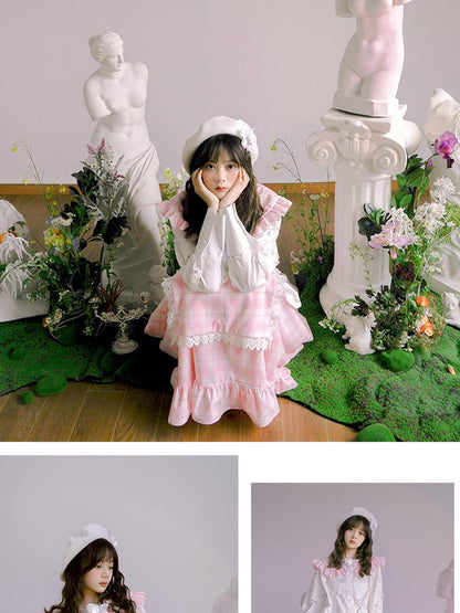 Daytoday Butterfly Lace Pink Check Oversized Shirt