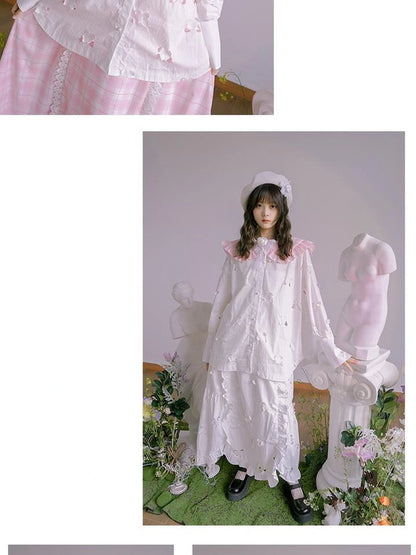 Butterfly Lace Pink Check Oversized Shirt