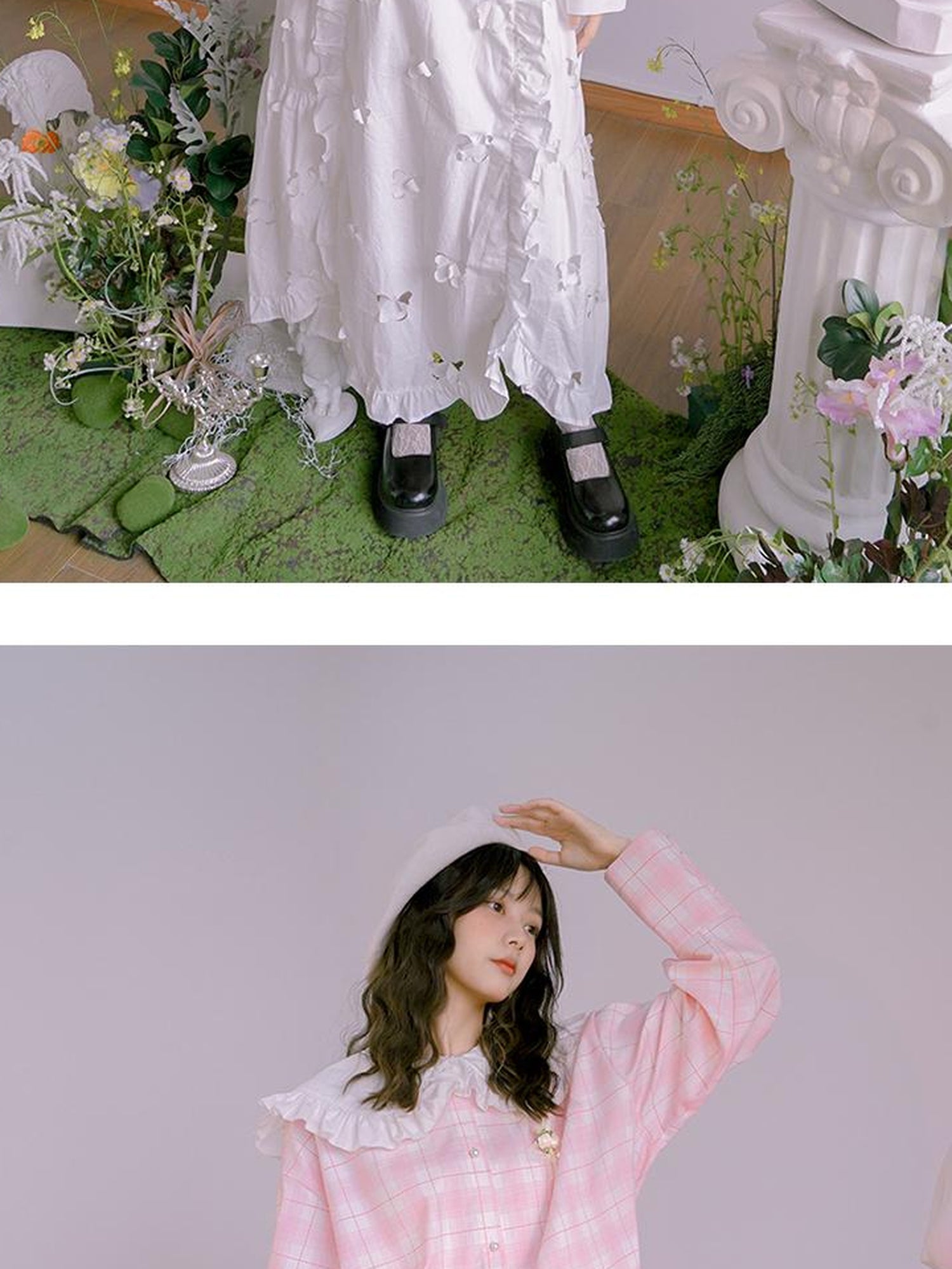 Daytoday Butterfly Lace Pink Check Oversized Shirt