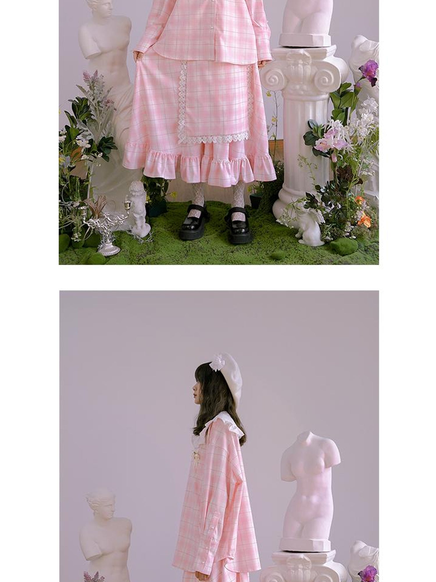 Daytoday Butterfly Lace Pink Check Oversized Shirt