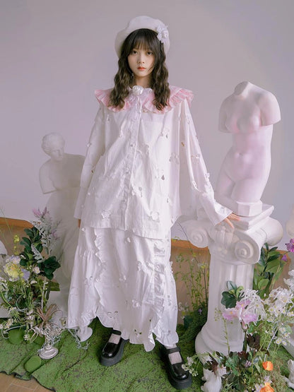 Butterfly Lace Pink Check Oversized Shirt