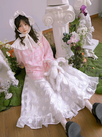 Butterfly Lace Pink Check Oversized Shirt