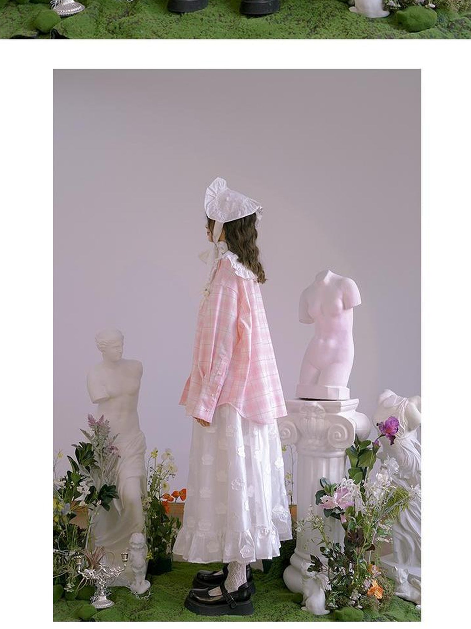 Daytoday Butterfly Lace Pink Check Oversized Shirt