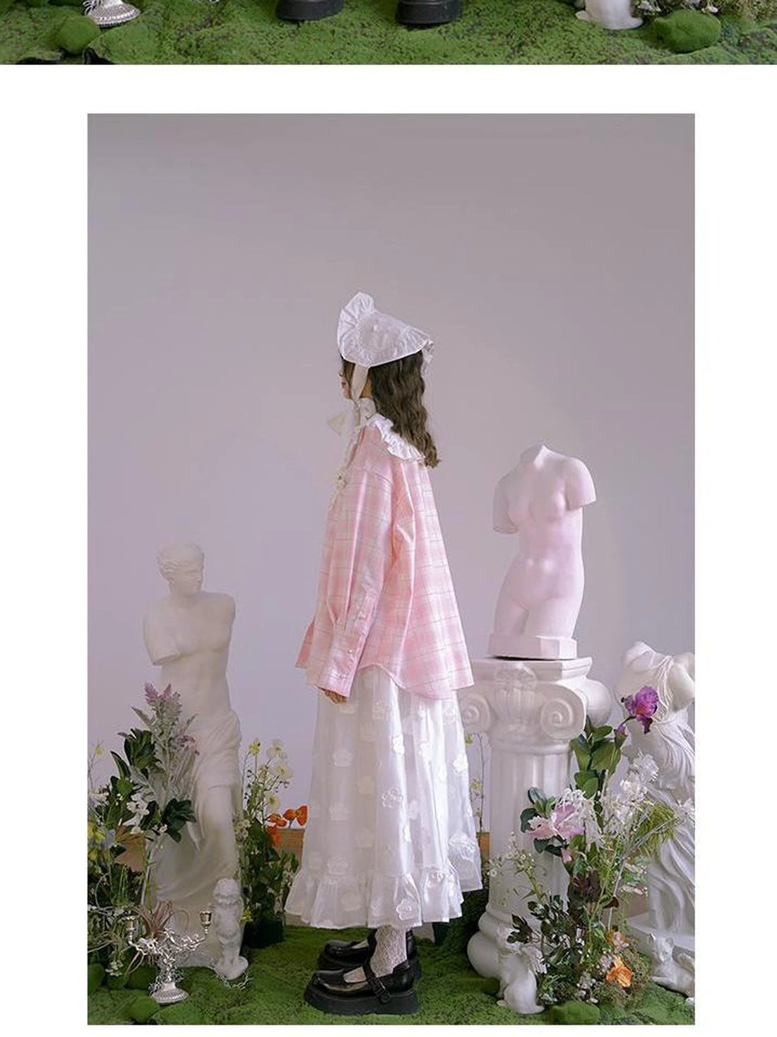 Butterfly Lace Pink Check Oversized Shirt