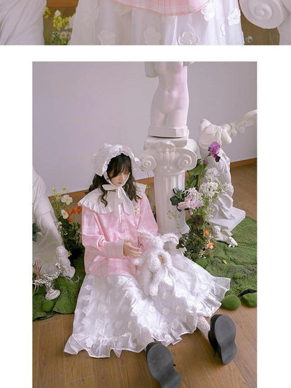 Butterfly Lace Pink Check Oversized Shirt