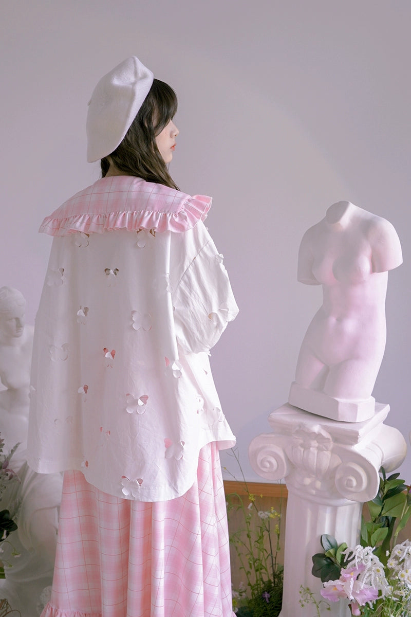 Daytoday_Butterfly_Lace_Pink_Check_Oversized_Shirt_MISSTT