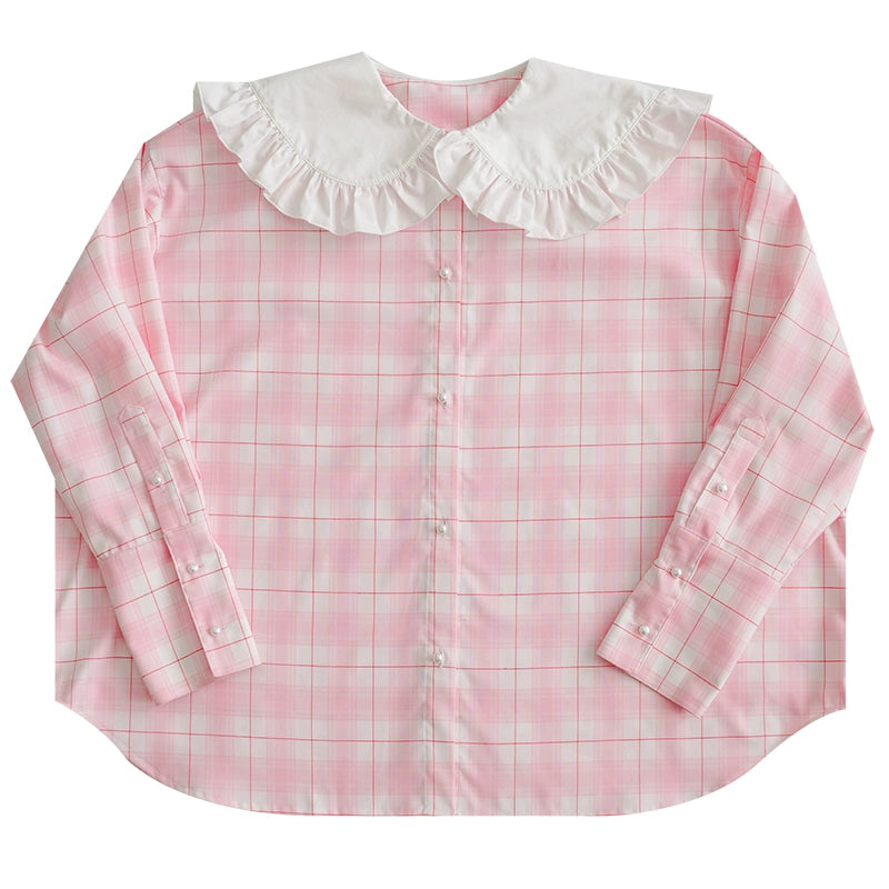 Daytoday_Butterfly_Lace_Pink_Check_Oversized_Shirt_MISSTT