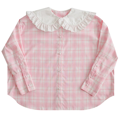 Daytoday_Butterfly_Lace_Pink_Check_Oversized_Shirt_MISSTT