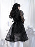 Butterfly Lace Princess Puff Sleeve Cross Embroidered Waist Tie Dress