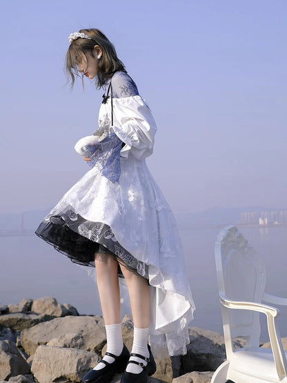 Butterfly Lace Velvet Dress Inspired By Les Fleurs Du Mal V-Neck T-Shirt Long-Sleeve