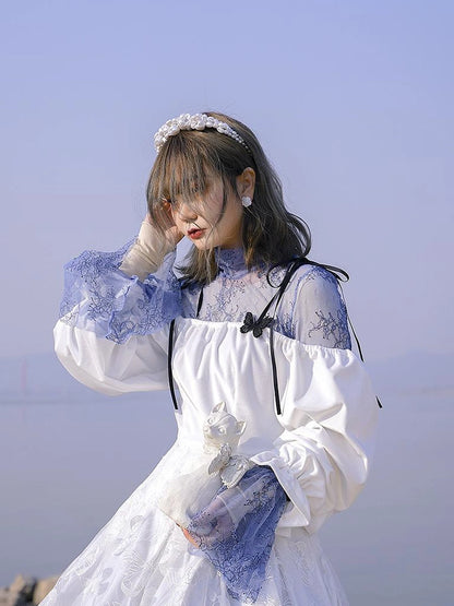 Butterfly Lace Velvet Dress Inspired By Les Fleurs Du Mal V-Neck T-Shirt Long-Sleeve