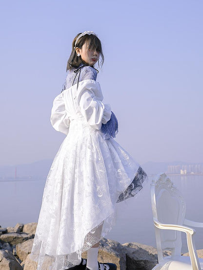 Daytoday Butterfly Lace Velvet Dress Inspired By Les Fleurs Du Mal V-Neck T-Shirt Long-Sleeve