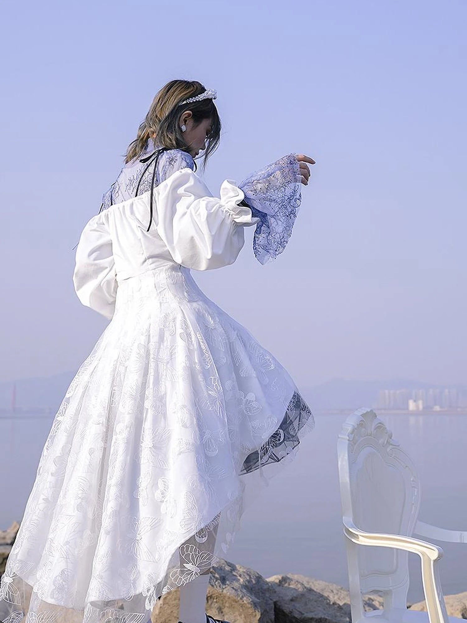 Butterfly Lace Velvet Dress Inspired By Les Fleurs Du Mal V-Neck T-Shirt Long-Sleeve