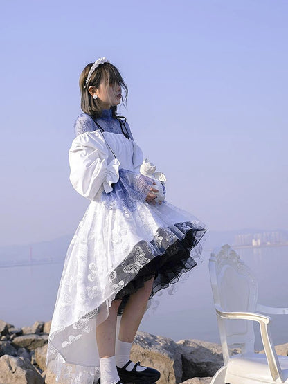 Butterfly Lace Velvet Dress Inspired By Les Fleurs Du Mal V-Neck T-Shirt Long-Sleeve