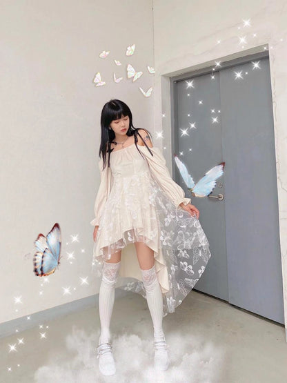 Butterfly Lace Velvet Dress Inspired By Les Fleurs Du Mal V-Neck T-Shirt Long-Sleeve